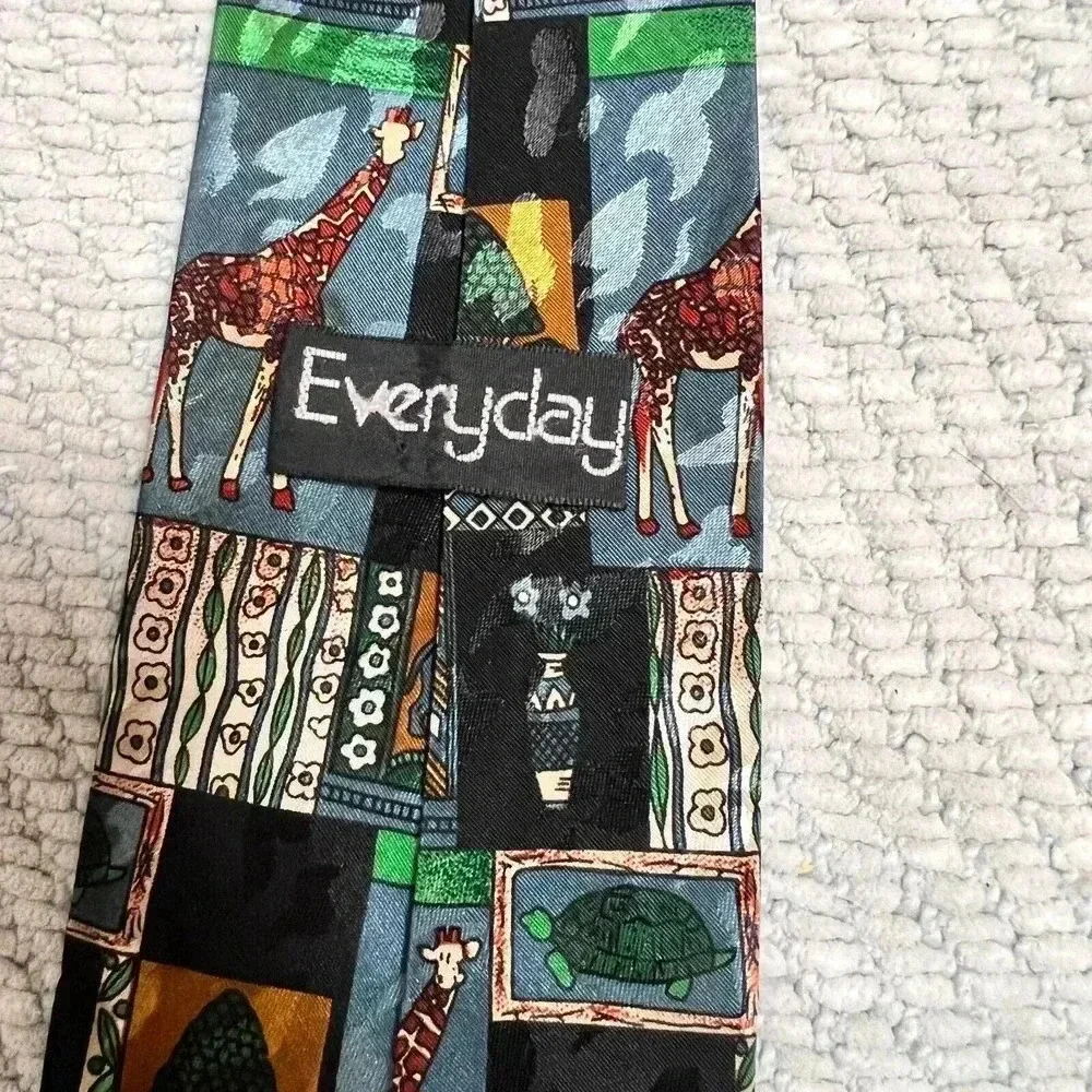 Everyday Mens VTG Animal Novelty Tie‎ 80s 90s Safari Giraffe Rhino